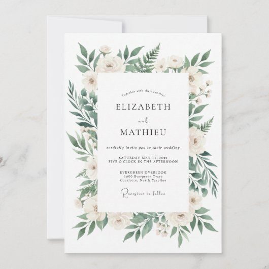 Invitation Couronne de mariage au feuillage d'ivoire (Devant)