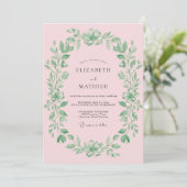 Invitation Couronne de mariage au feuillage rose (Debout devant)