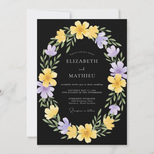 Invitation Couronne de mariage au lilas noir (Devant)