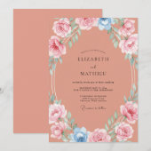Invitation Couronne de mariage au renoncule corail (Devant / Derrière)