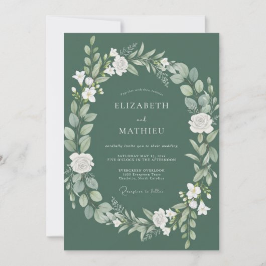Invitation Couronne de mariage aux feuilles d'olive (Devant)