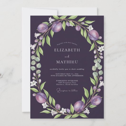Invitation Couronne de mariage aux fruits de prune (Devant)