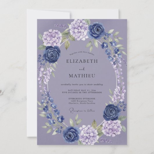 Invitation Couronne de mariage aux Hydrangeas Pervenche (Devant)