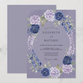 Invitation Couronne de mariage aux Hydrangeas Pervenche (Devant / Derrière)