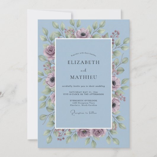 Invitation Couronne de mariage aux tons de prune et de perven (Devant)