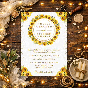 Invitation Couronne de mariage aux tournesols rustiques aquar