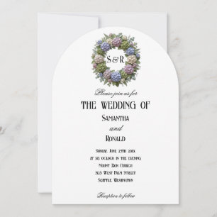 Invitation Couronne de mariage avec monogramme et hydrangeas