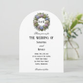 Invitation Couronne de mariage avec monogramme et hydrangeas (Debout devant)