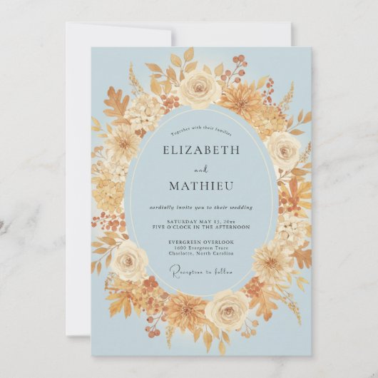 Invitation Couronne de mariage Azur Or (Devant)