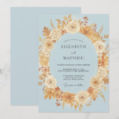 Invitation Couronne de mariage Azur Or (Devant / Derrière)