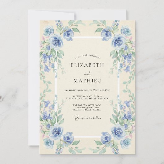 Invitation Couronne de mariage Azur Periwinkle (Devant)