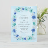 Invitation Couronne de mariage Azure Aqua (Debout devant)