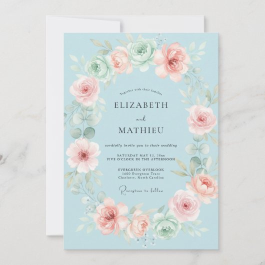 Invitation Couronne de mariage Azure Blush (Devant)