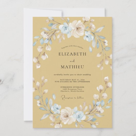 Invitation Couronne de mariage Azure Doré (Devant)