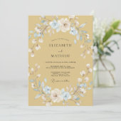 Invitation Couronne de mariage Azure Doré (Debout devant)