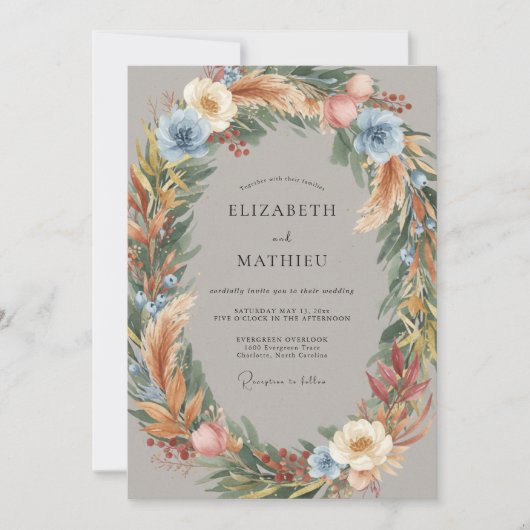 Invitation Couronne de mariage Azure Pampas (Devant)