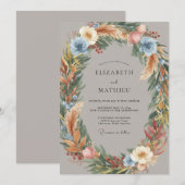Invitation Couronne de mariage Azure Pampas (Devant / Derrière)