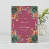 Invitation Couronne de mariage Berry Teal (Debout devant)