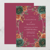 Invitation Couronne de mariage Berry Teal (Devant / Derrière)