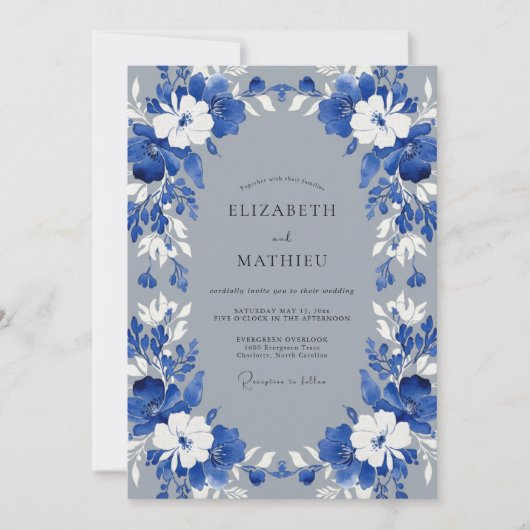 Invitation Couronne de mariage blanc cobalt (Devant)