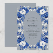 Invitation Couronne de mariage blanc cobalt (Devant / Derrière)