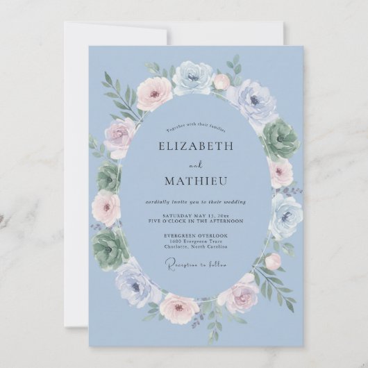 Invitation Couronne de mariage bleu acier (Devant)