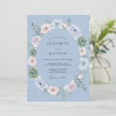 Invitation Couronne de mariage bleu acier (Debout devant)