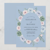 Invitation Couronne de mariage bleu acier (Devant / Derrière)