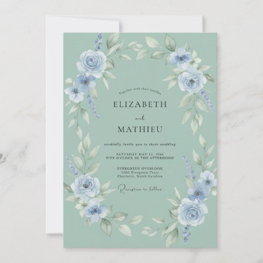 Invitation Couronne de mariage bleu pâle de Céladon (Devant)