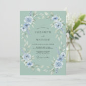 Invitation Couronne de mariage bleu pâle de Céladon (Debout devant)