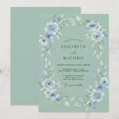 Invitation Couronne de mariage bleu pâle de Céladon (Devant / Derrière)