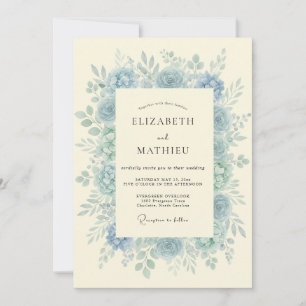 Invitation Couronne de mariage bleu poussiéreux en poudre