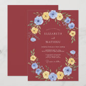 Invitation Couronne de mariage bleuets rouille (Devant / Derrière)