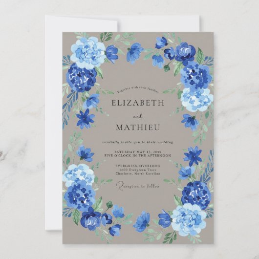 Invitation Couronne de mariage Blue Bloom (Devant)