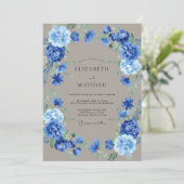 Invitation Couronne de mariage Blue Bloom (Debout devant)