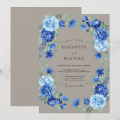 Invitation Couronne de mariage Blue Bloom (Devant / Derrière)