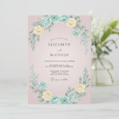 Invitation Couronne de mariage Blush Aqua (Debout devant)