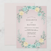 Invitation Couronne de mariage Blush Aqua (Devant / Derrière)