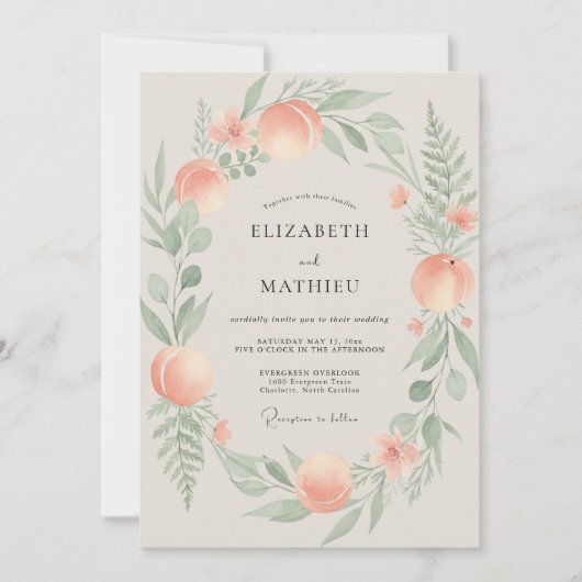 Invitation Couronne de mariage Blush Peach Celadon (Devant)