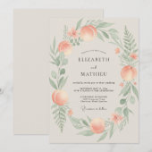 Invitation Couronne de mariage Blush Peach Celadon (Devant / Derrière)