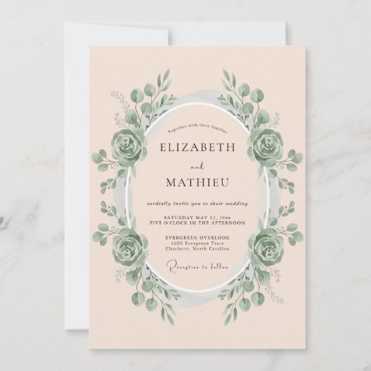 Invitation Couronne de mariage Blush Seafoam (Devant)