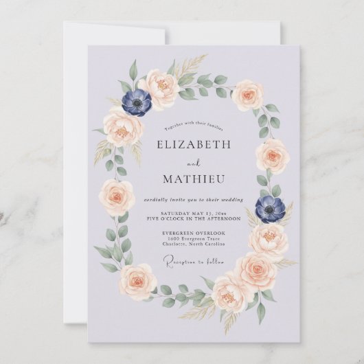Invitation Couronne de mariage botanique bleu pâle (Devant)