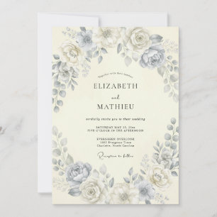 Invitation Couronne de mariage botanique bleu poudre