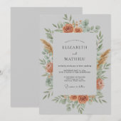 Invitation Couronne de mariage botanique corail (Devant / Derrière)