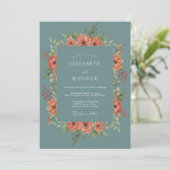 Invitation Couronne de mariage botanique corail sarcelle (Debout devant)