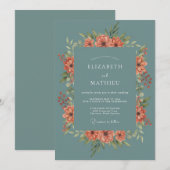 Invitation Couronne de mariage botanique corail sarcelle (Devant / Derrière)