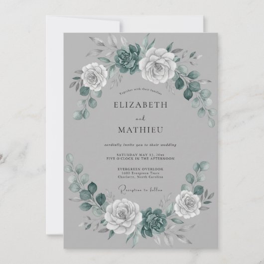 Invitation Couronne de mariage botanique grise (Devant)