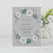 Invitation Couronne de mariage botanique grise (Debout devant)