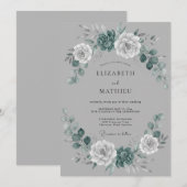 Invitation Couronne de mariage botanique grise (Devant / Derrière)