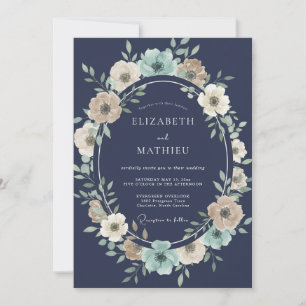 Invitation Couronne de mariage botanique marine